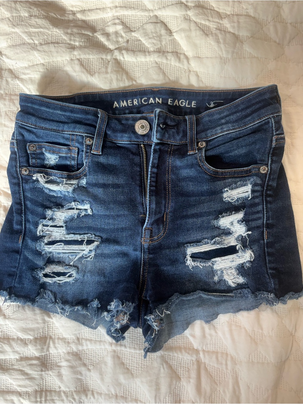 American Eagle Outfitters Dark Blue Ripped Denim Shorts